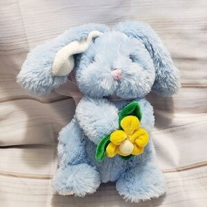 Tony Toy Blue Bunny Rabbit Plush 8" Stuffed Animal Yellow Velvet Flower Puli Int